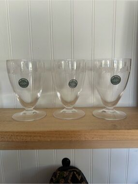 Set of 3 Lenox Crystal Cat Etched Footed Goblets Made in Italy New Old Stock